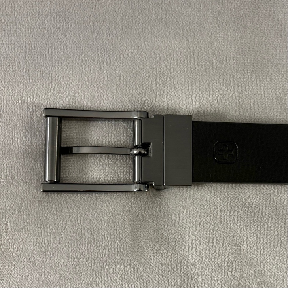 Men’s Swiss Brown/Black Leather Belt with Silver Buckle